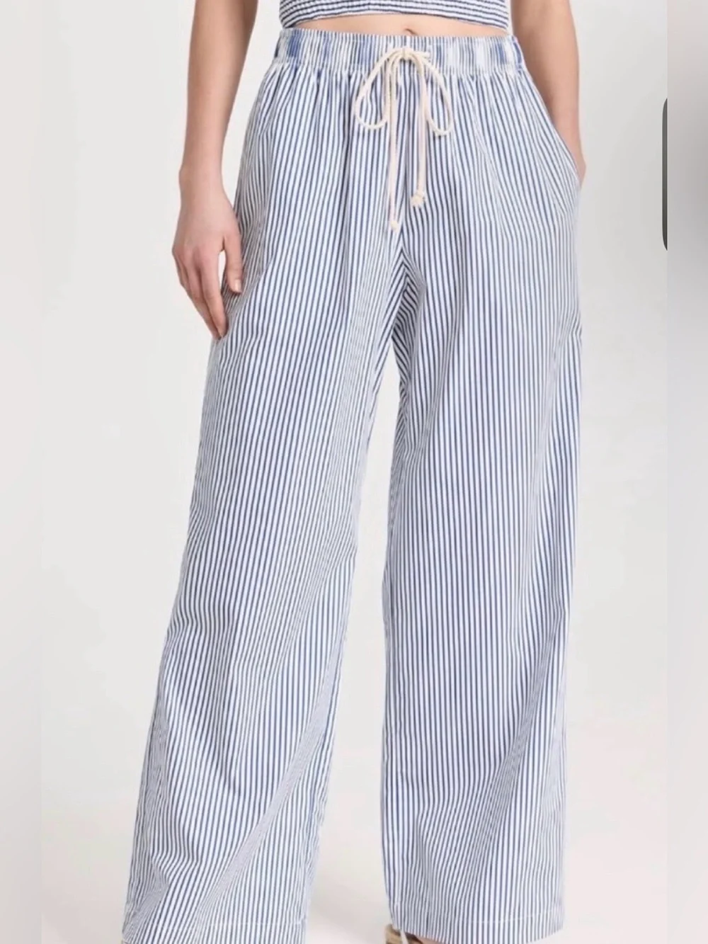 DONNI 100% Cotton Blue White Striped Pop Drawstring Pants Medium - Picture 1 of 6